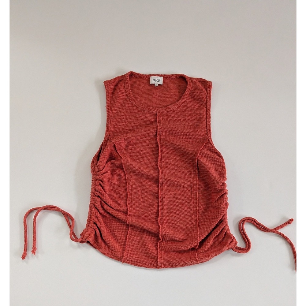 BKE Womens Rust Sleeveless Knit Top Cinch Side Seam Detail Medium